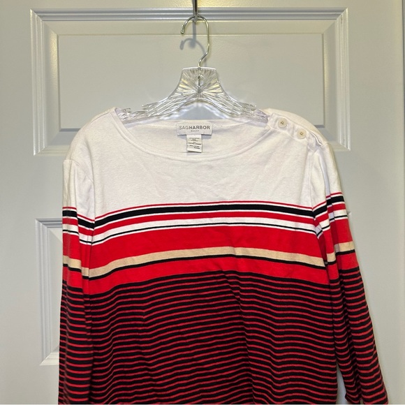 Sag Harbor Red/White/Black Striped 3/4 Sleeve Top size 2X - Picture 5 of 7